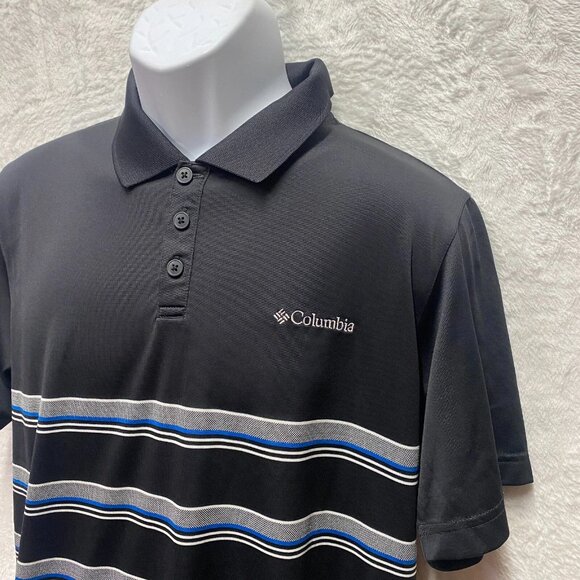 Columbia Omni-Wick Polo Shirt Men's Medium Black Striped Advanced Evaporation - Picture 8 of 11